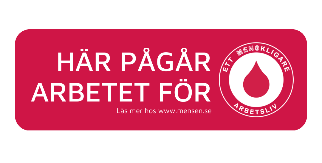 Logotyp för Ett MENSkligare arbetsliv, röd bakgrund.
